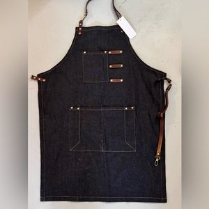 Denim Smock- Detailed stitching leather straps. Unisex